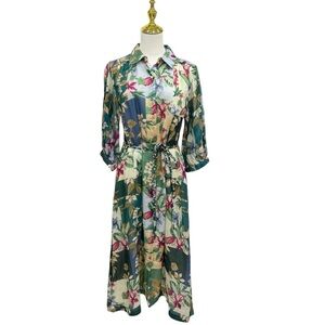 Tommy Bahama Womens Hightide Flora Midi Belted Button Front Shirt Dress NWT $218